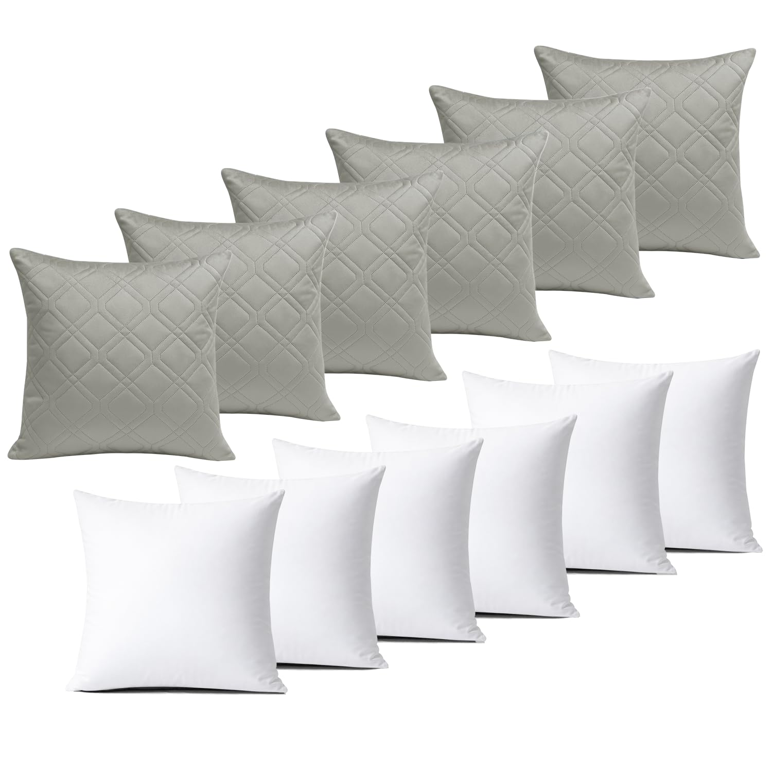 BedLooms Cushions with Covers Included 45x45 cm Silver Pack of 6 (6-Cushion Covers + 6-Cushion Inners) Ultrasonic Diamond Velvet Square Throw Pillow Cases with Invisible Zipper for Sofa Bedroom Office