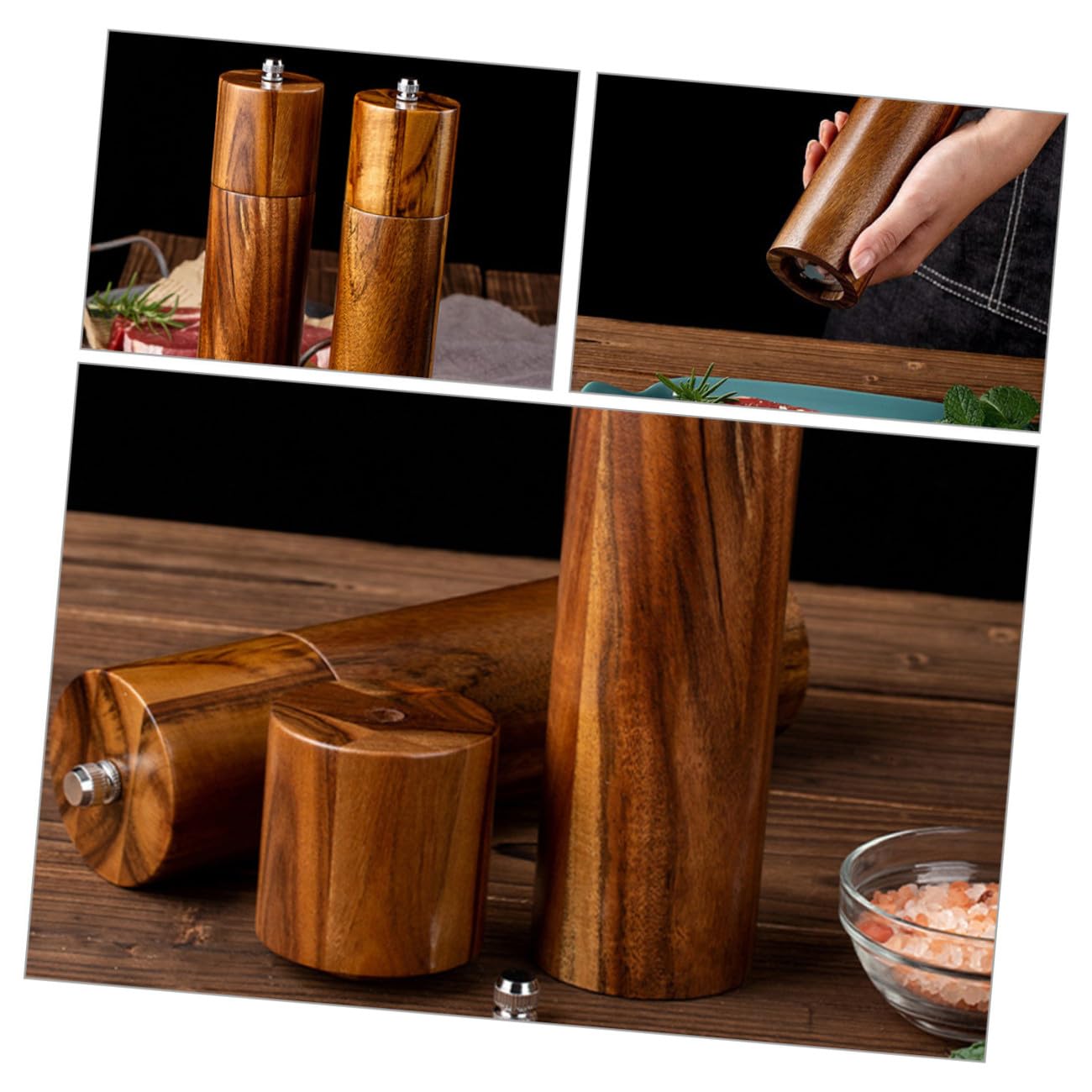 Manuelle Pfeffer und Salzmühle, 1 Satz Edelstahl Keramik Holz
