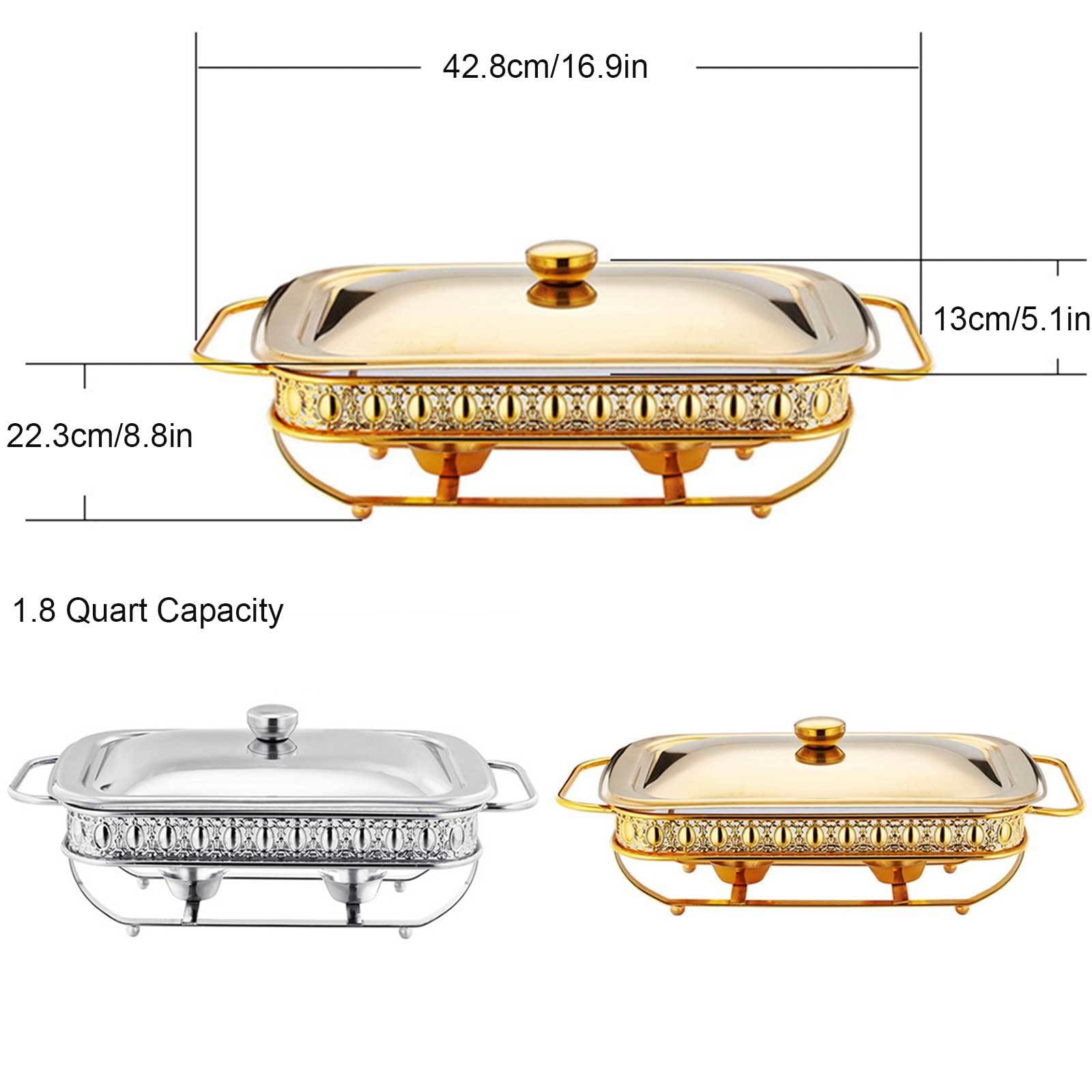 Chafing Dish in acciaio inox per buffet, set completo per buffet con vaschetta per l'acqua, vaschetta per il cibo, contenitore per combustibile e coperchio per buffet, matrimoni, feste, oro-1,8 QT