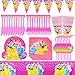 Babioms Vajilla de Fiesta de cumpleaños,72 Piezas Princess Vajilla de Fiesta,Vajilla Fiesta Infantil, Platos de Fiesta temáticos de Princesa, servilletas, manteles, Vasos de Papel, Paja,pancartas