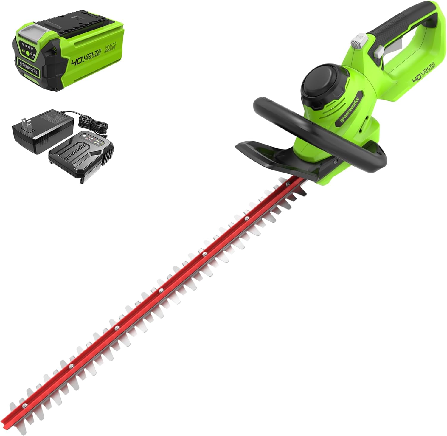 Greenworks 40V 24" Cordless Hedge Trimmer (1" Cutting Capacity), 2.0Ah USB Battery and Charger Included