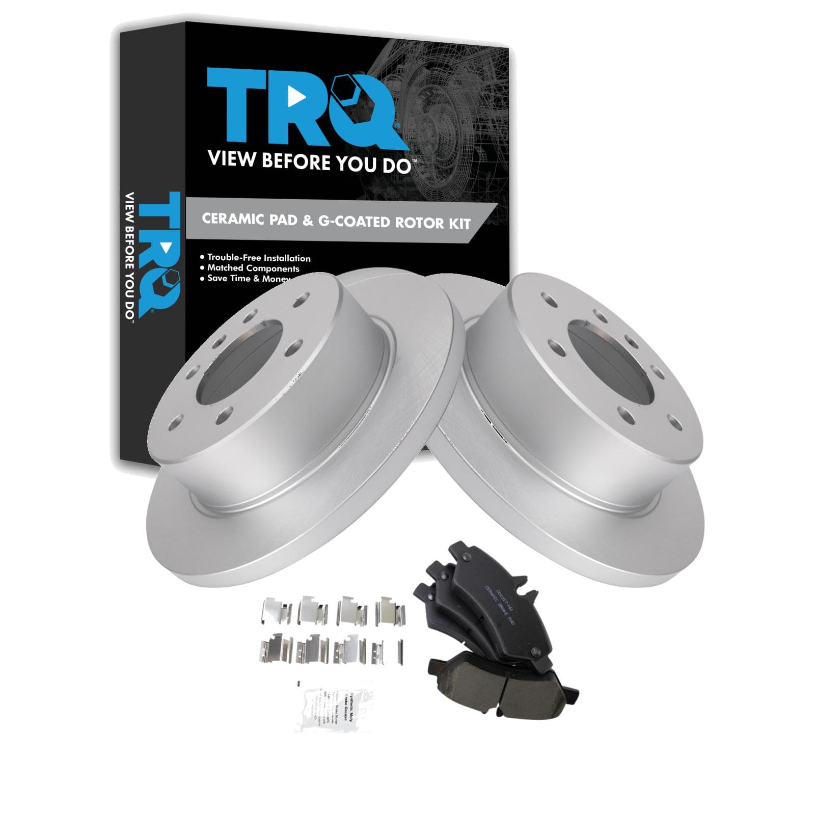 TRQ Rear Brake Pad and Rotor Set Ceramic G Coated Rotors Compatible with 2007-2009 Dodge Sprinter 2500 2007-2018 Freightliner 2500 2010-2018 Mercedes-Benz Sprinter 2500
