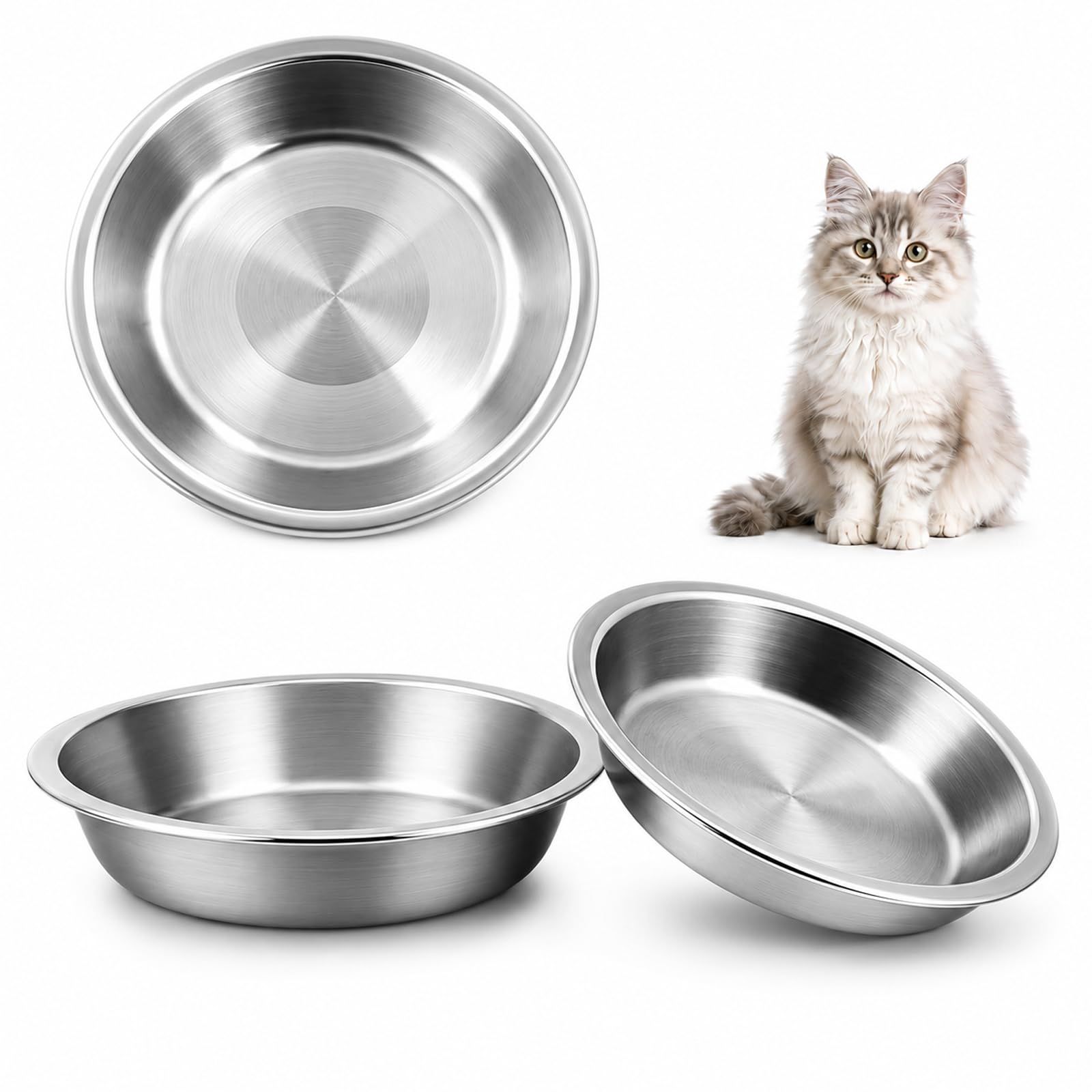 JADUFHU Stainless Steel Cat Bowls 3 Pcs Cat food Bowl,5.5 Inch Cat Dishes