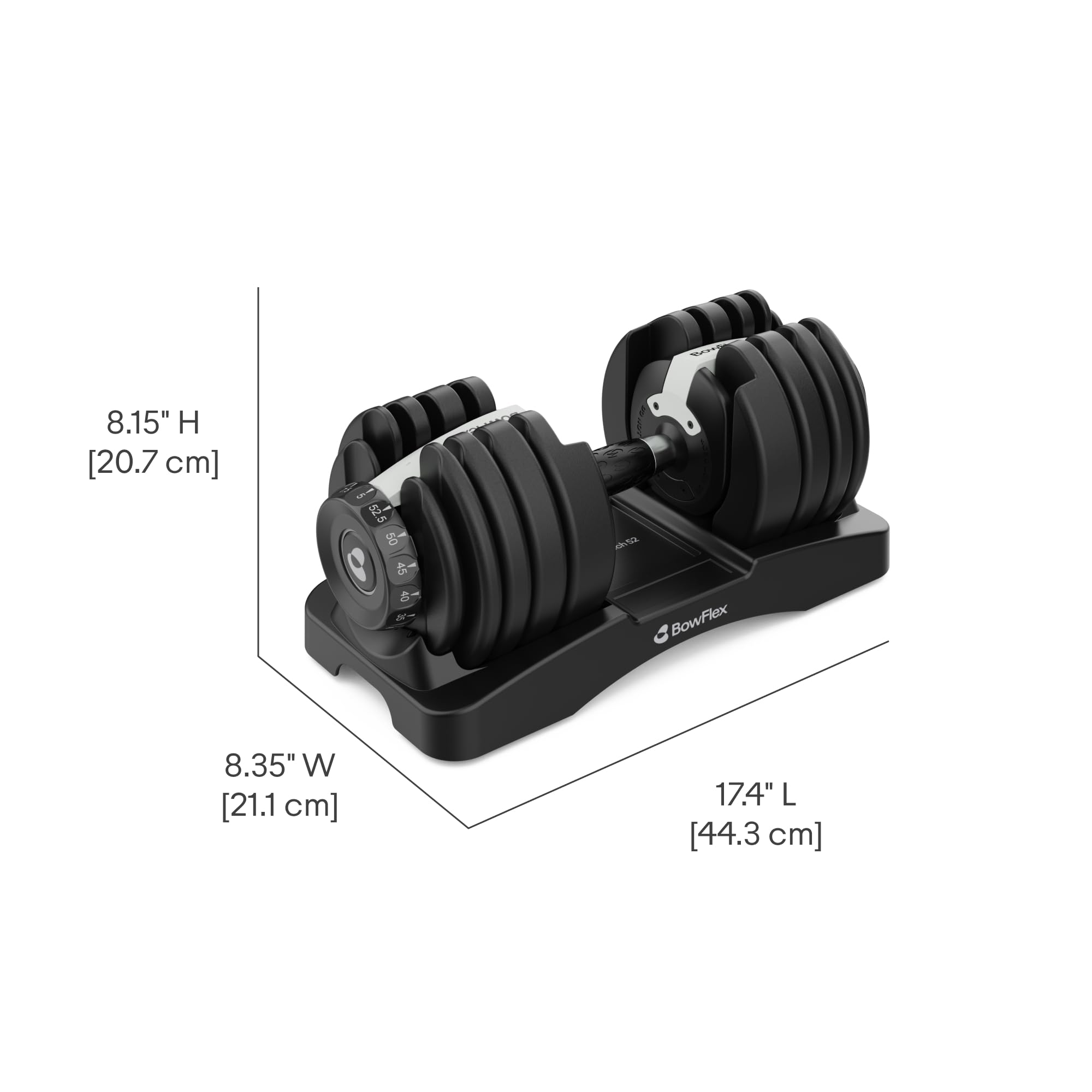 Bowflex SelectTech 52 Par de Mancuernas Ajustables, 2–24 kg Cada Una, Selección rápida patentada con dial, Pesas Compactas Para Home Gym, Compatible Con JRNY