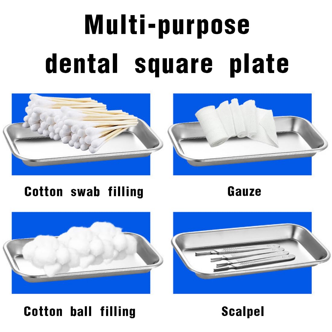 Vassoio dentale rettangolare in acciaio inox, ideale per strumenti chirurgici e per il laboratorio dentale. Pratico e resistente, un must-have per i professionisti del settore. 1 pezzo incluso.