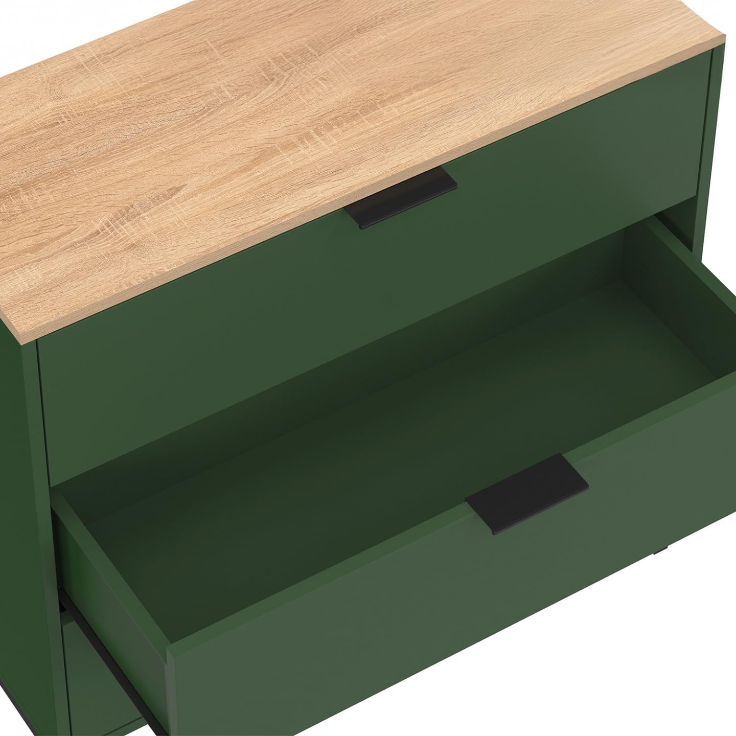 IDMarket - Commode 3 tiroirs KELIA 80 cm Vert Kaki et Plateau Bois