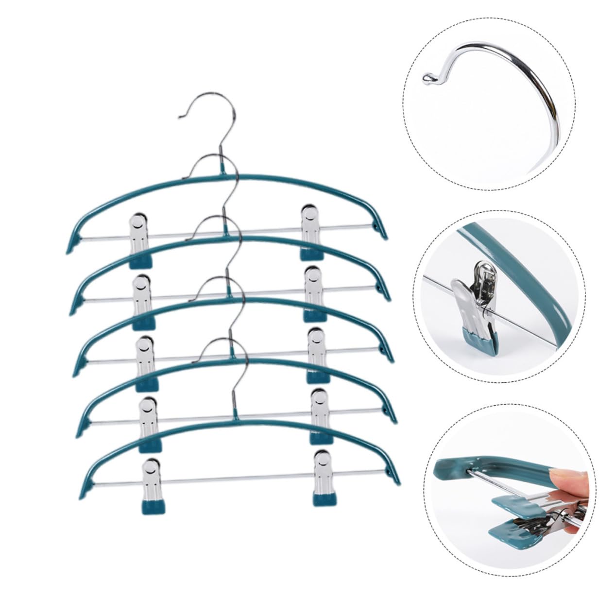 Perchas Antideslizantes para Ropa Clip, 5 Unidades, Color Verde Oscuro, Diseño Semicircular, Material Plástico Recubierto, para Adultos, Uso Doméstico y Organización De Armarios