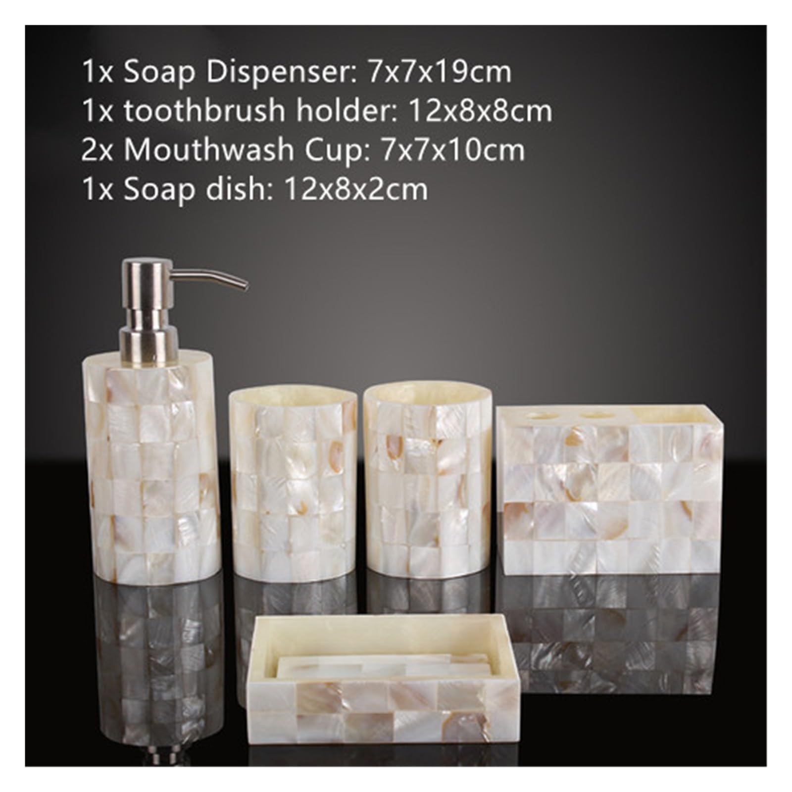 Set Dispensador Jabon Baño Juego de cinco piezas de accesorios de baño de resina con forma de concha, herramientas de lavado, dispensador de jabón, vaso for gárgaras, soporte for cepillo de dientes, j