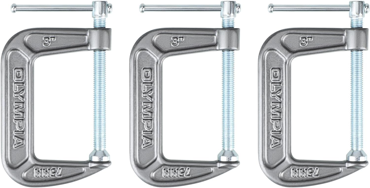 Olympia Tools Heavy Duty Cast Iron C-Clamps with 3-Inch Jaw Opening and 2-Inch Throat, 3 Pack