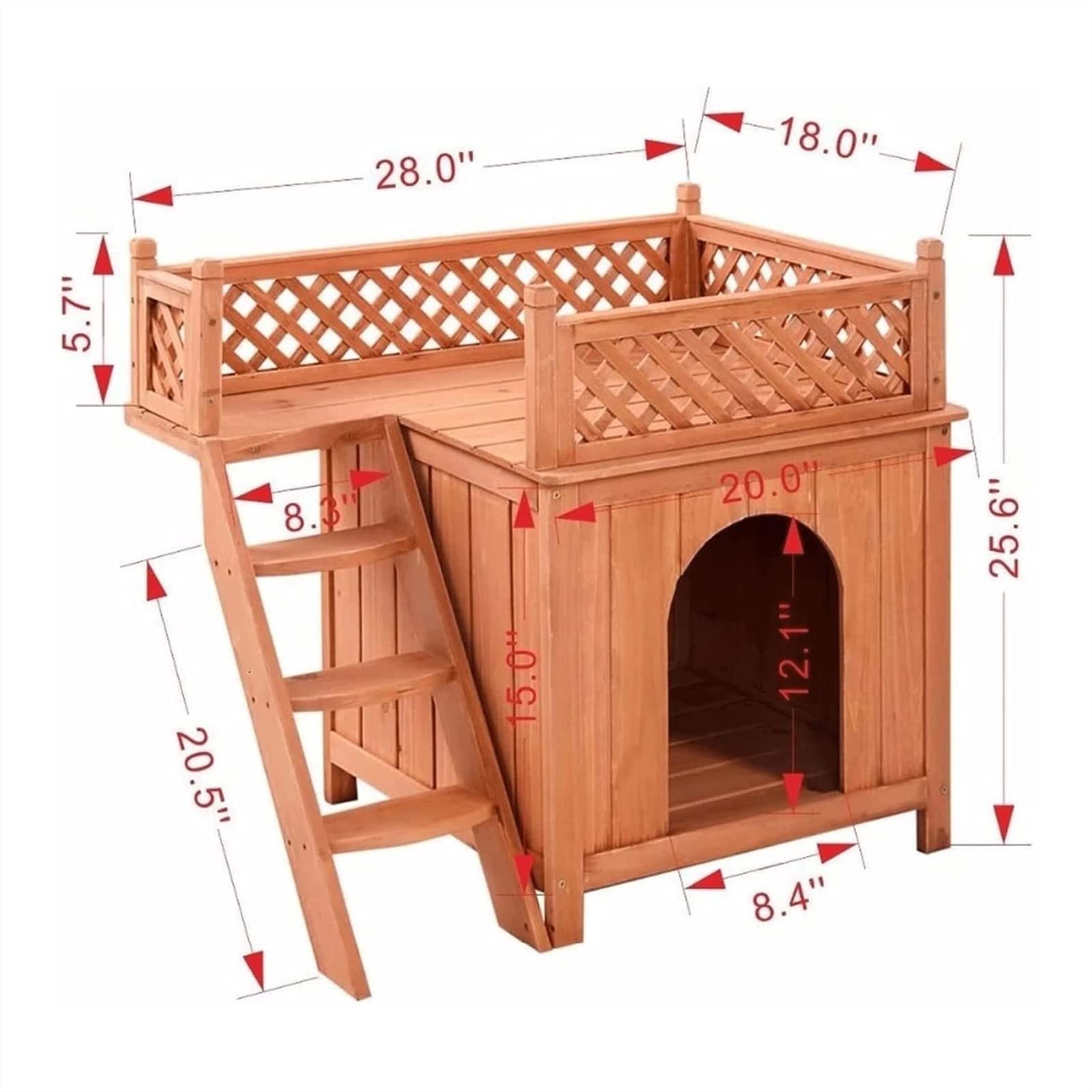 Pet Dog House Drewniany pokój dla psa Schronienie ze schodami Podniesiony dach i łóżko balkonowe do użytku wewnątrz i na zewnątrz Drewniany domek dla psa