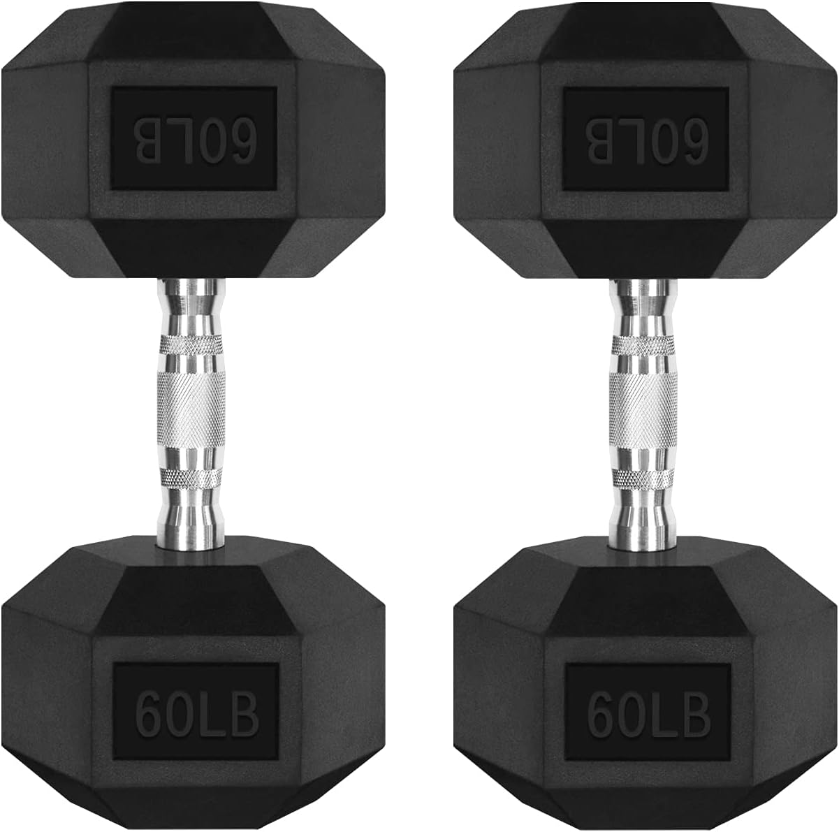 RitFit 5-300LBS Rubber Encased Hex Dumbbell Sets with Optional Rack for Home Gym, Coated Hand Weights for Strength Training, Workouts 2 X 60 LBS