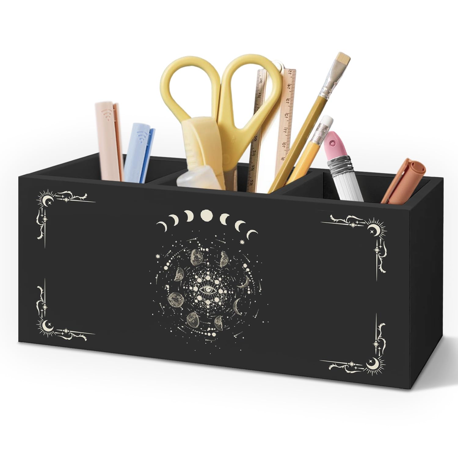 Portalápices de madera gótica para decoración de oficina, color negro, para accesorios de escritorio, gótico oscuro, bruja, estético, de madera, para brochas de maquillaje, cepillo de dientes