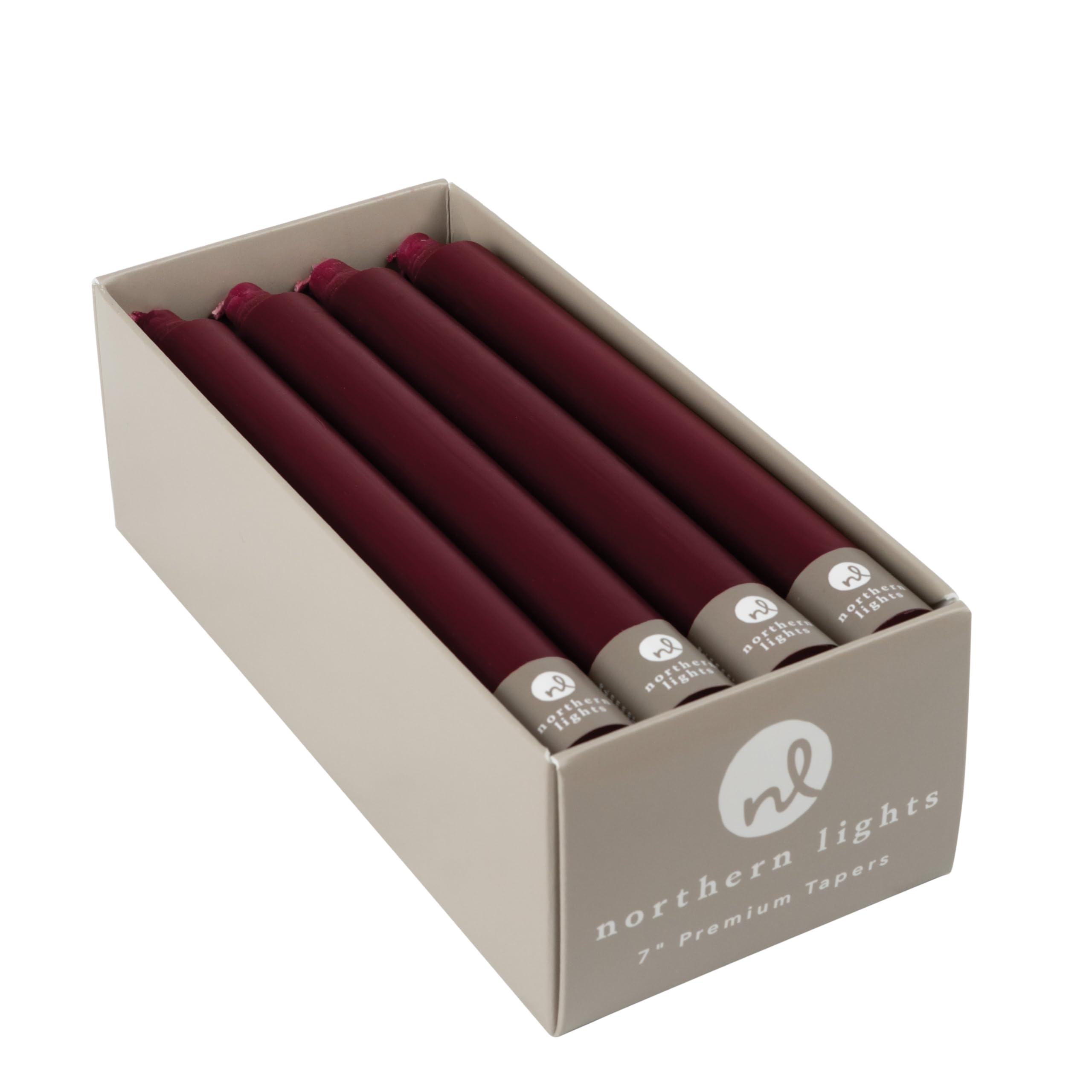 Northern Lights Candles Premium Tapers 7" 12PK - Bordeaux - 71743