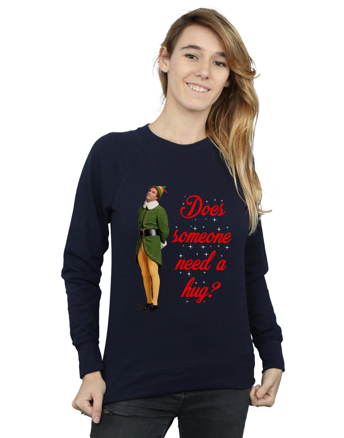 Elf Women's Hug Buddy Sweatshirt Medium Navy Blue