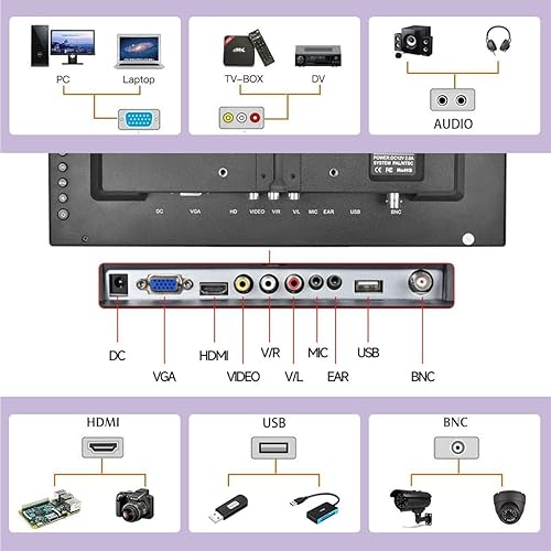 Miniatura 5 de Hikity Monitor HDMI pequeño de 11.6 pulgadas 1920 x 1080P Monitores CCTV portátiles con BNC, AVI, VGA, cable de entrada HDMI, control remoto,