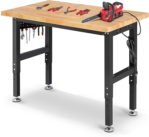 Miniatura 11 de Banco de trabajo con almacenamiento Ajustable con cajones para garaje, superficie de madera de goma de 48 pulgadas, banco de trabajo para garaje con