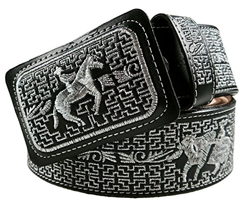 Mens Leather Color Silver Thread Cowboy Belt 2