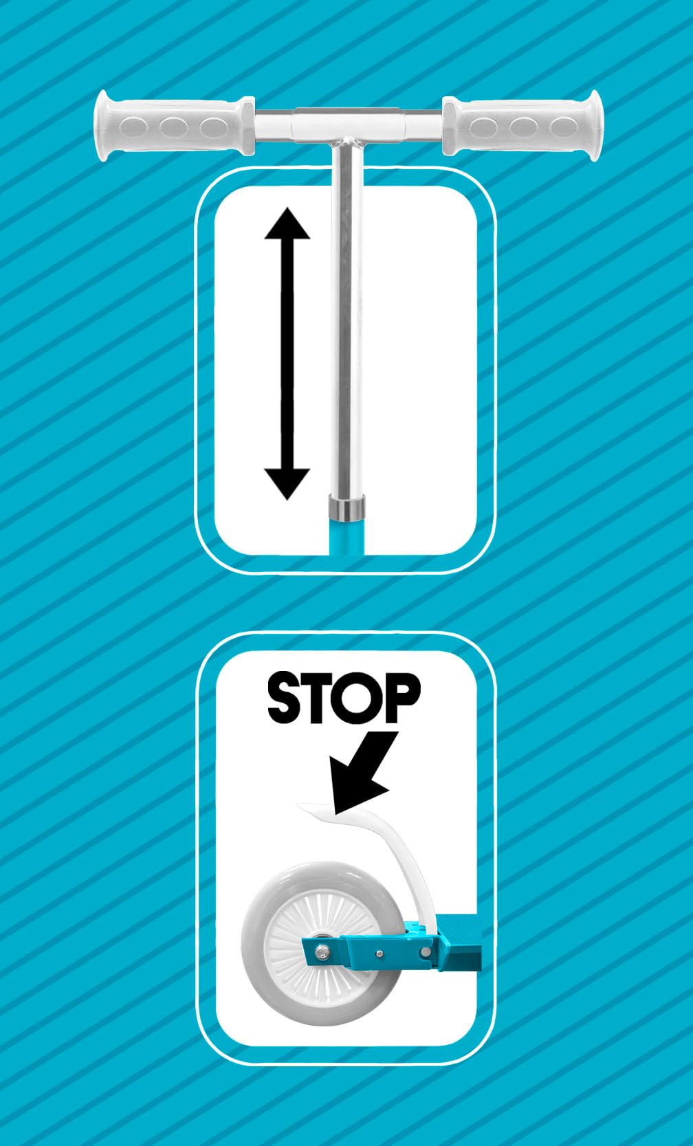 Monopattino pieghevole blu SKIDS Control cuscinetto a sfere ABEC 5 - Freno posteriore al piede - Altezza regolabile - Vassoio in alluminio antiscivolo -impugnature in schiuma.