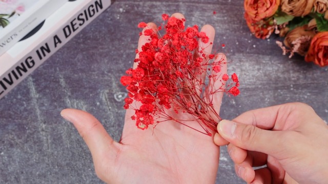 Flores secas rojas mini gypsophila 100 piezas para decoración miniatura 7