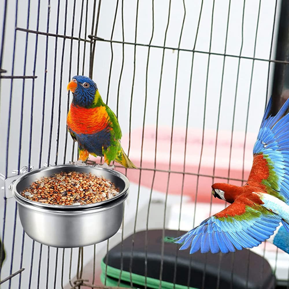 Hniuyun Lot de 2 gamelles à eau pour cage de chenil, bol à suspendre en acier inoxydable pour chien, chat, oiseau, cochon d'Inde, lapin, poulailler (10-12 cm)