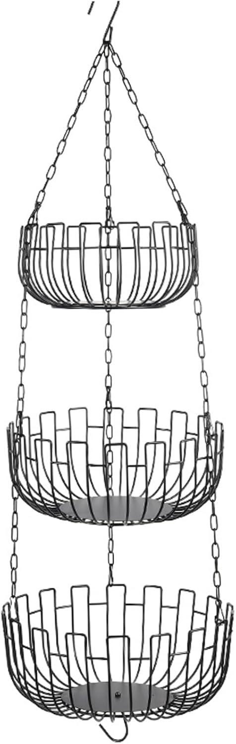 Hanging Fruit Basket, 3-Tier Metal Fruit Basket Hanging Space Saving Rustic Country Style Food Storage Organizers for Produce, Snacks, Planter.