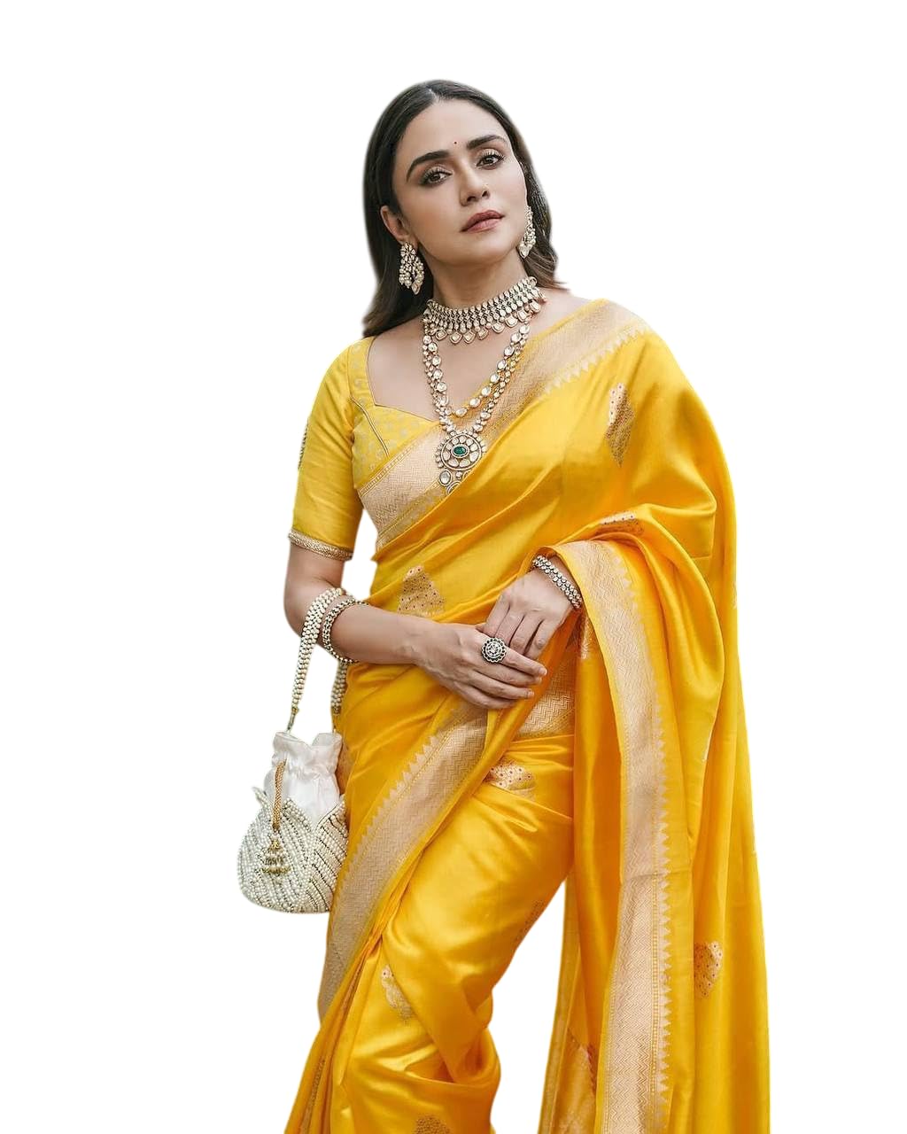 tredessa Yellow Silk Saree with Golden Zari Border, Traditional Indian Ethnic Wear-picture-25