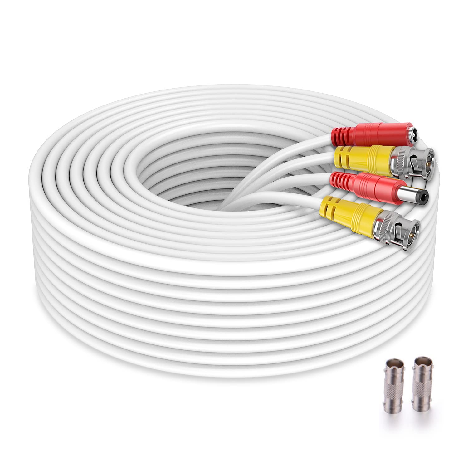 Bnc Cable 200ft All-in-One Siamese BNC Video and Power Security Camera Cable BNC Extension Wire Cord with 2 Female Connectors for All Max 5MP HD CCTV DVR Surveillance System (200ft Cable, White)