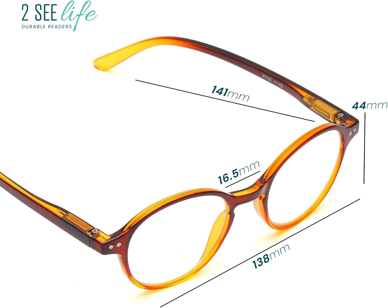 2SeeLife Small Round Reading Glasses for Men & Women – Narrow-Medium Fit, Sturdy Frame, Spring Hinges, Premium Retro Readers, Brown, +1.00 - Image 8