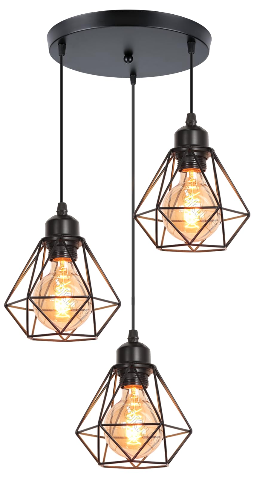 3 Luci Lampadario a Sospensione Industriale Lampadari E27 Nero 40W | Lampada da soffitto Gabbia Ferro Ø160mm Plafoniere Interni Per Cucina Camera da letto Sala Da Pranzo