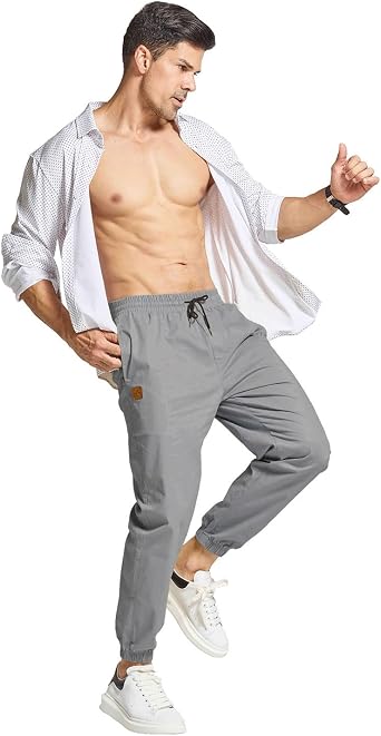 JustSun Cargo Trousers for Men Jogger Chinos Casual Sweatpants Elasticated Waist Drawstring Pants with Pockets