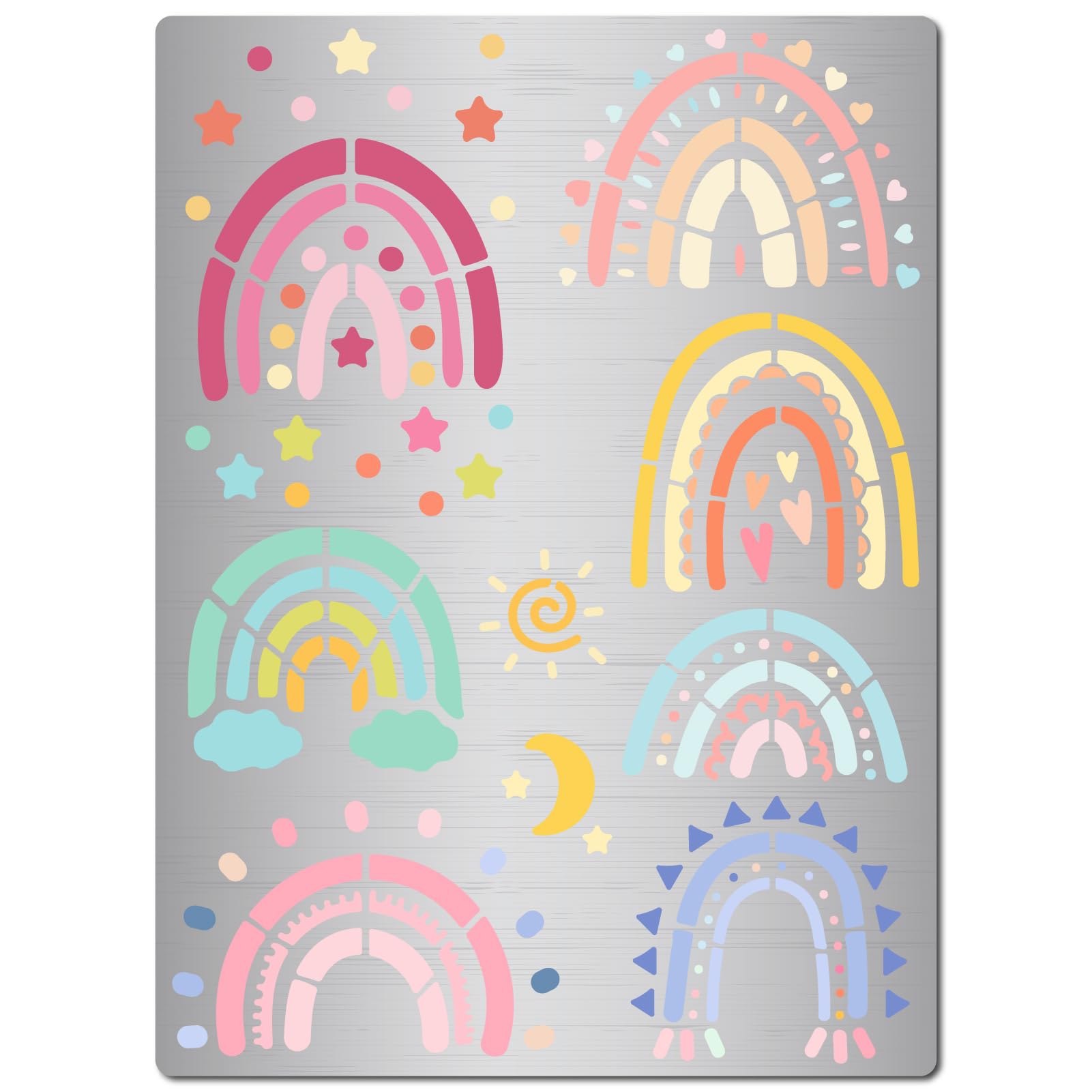 GORGECRAFT Rainbow Stencils Reusable Bohemian Star Heart Boho Stainless Steel Metal Drawing Template for Painting on Wood Burning Wall Engraving Scrapbooking Card Making DIY Crafts 19x14cm โ image 1