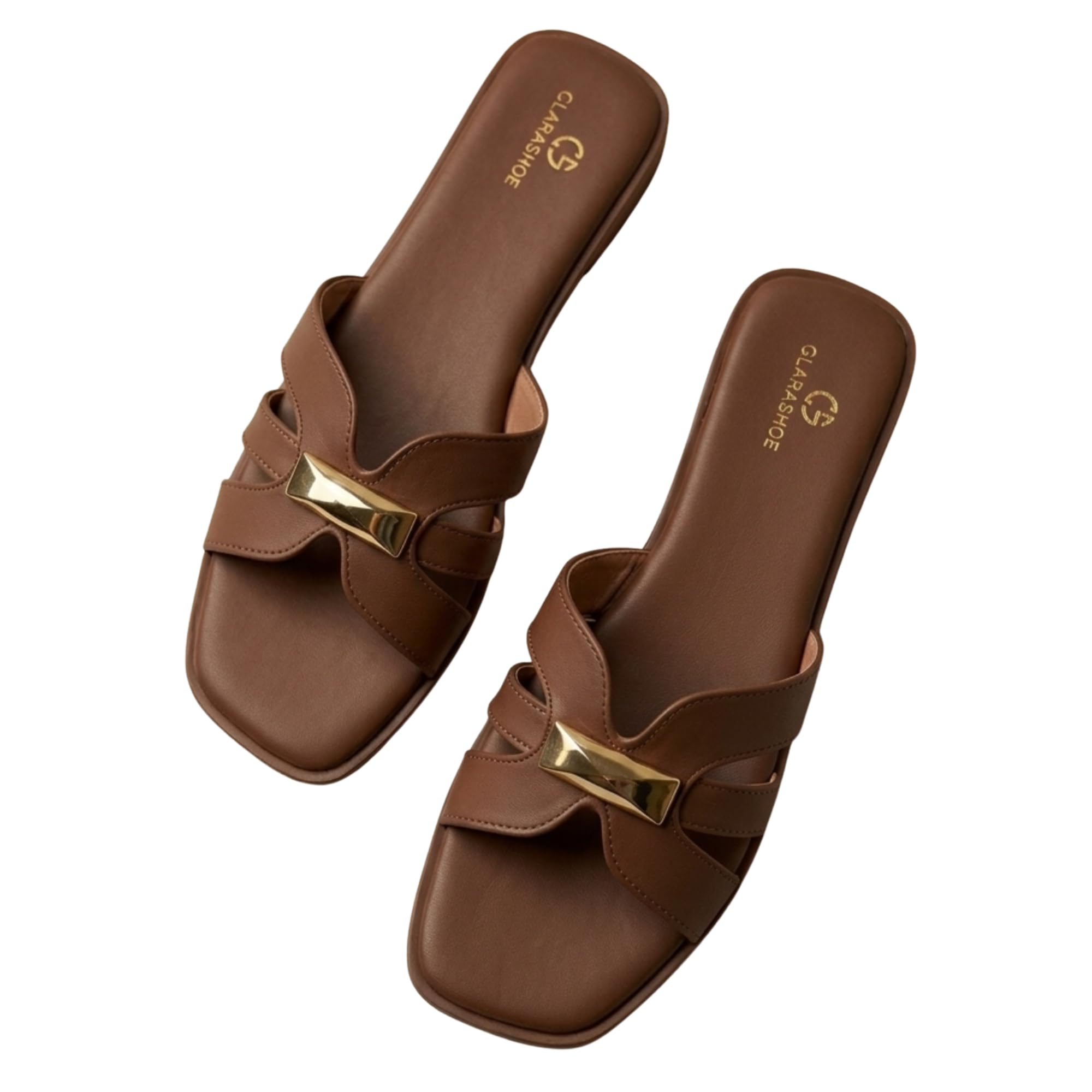 Women's Flat Slide Sandals | Gold Hardware Crossover Strap Slippers | Square Toe Open Toe Slip-On Slides | Cushioned Footbed | Casual Summer Beach Wedding Party Sandals-picture-12