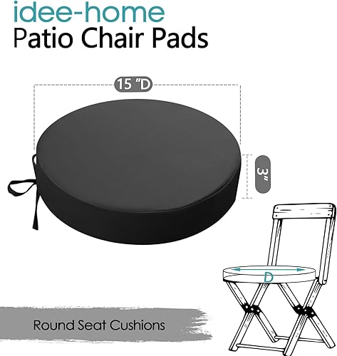 Miniatura 7 de idee-home Cojines para sillas de bistró para exteriores, 15 x 15 x 3 pulgadas de grosor, cojines de asiento redondos para exteriores con lazos,