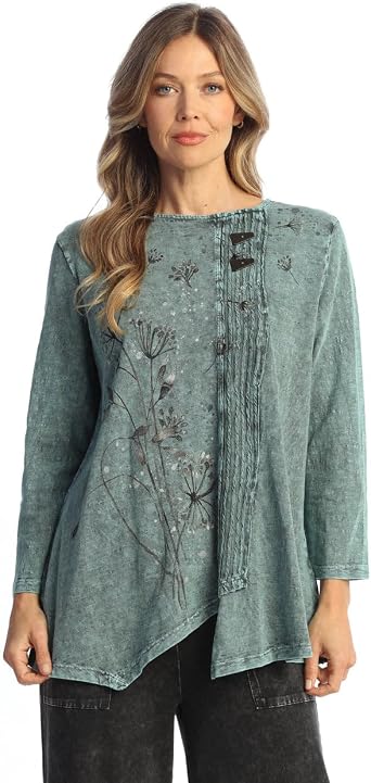 Jess & Jane Womens Mineral Washed Faux Wrap Top - M122