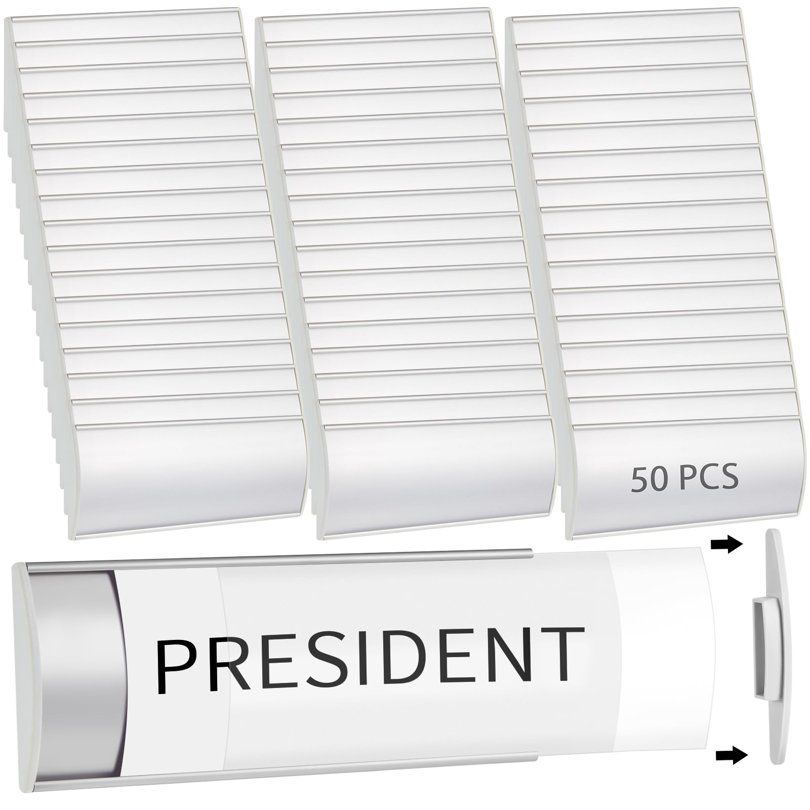 Therwen 50 Pack Aluminum Office Door Name Plate Holder, Silver, 8 x 3 in