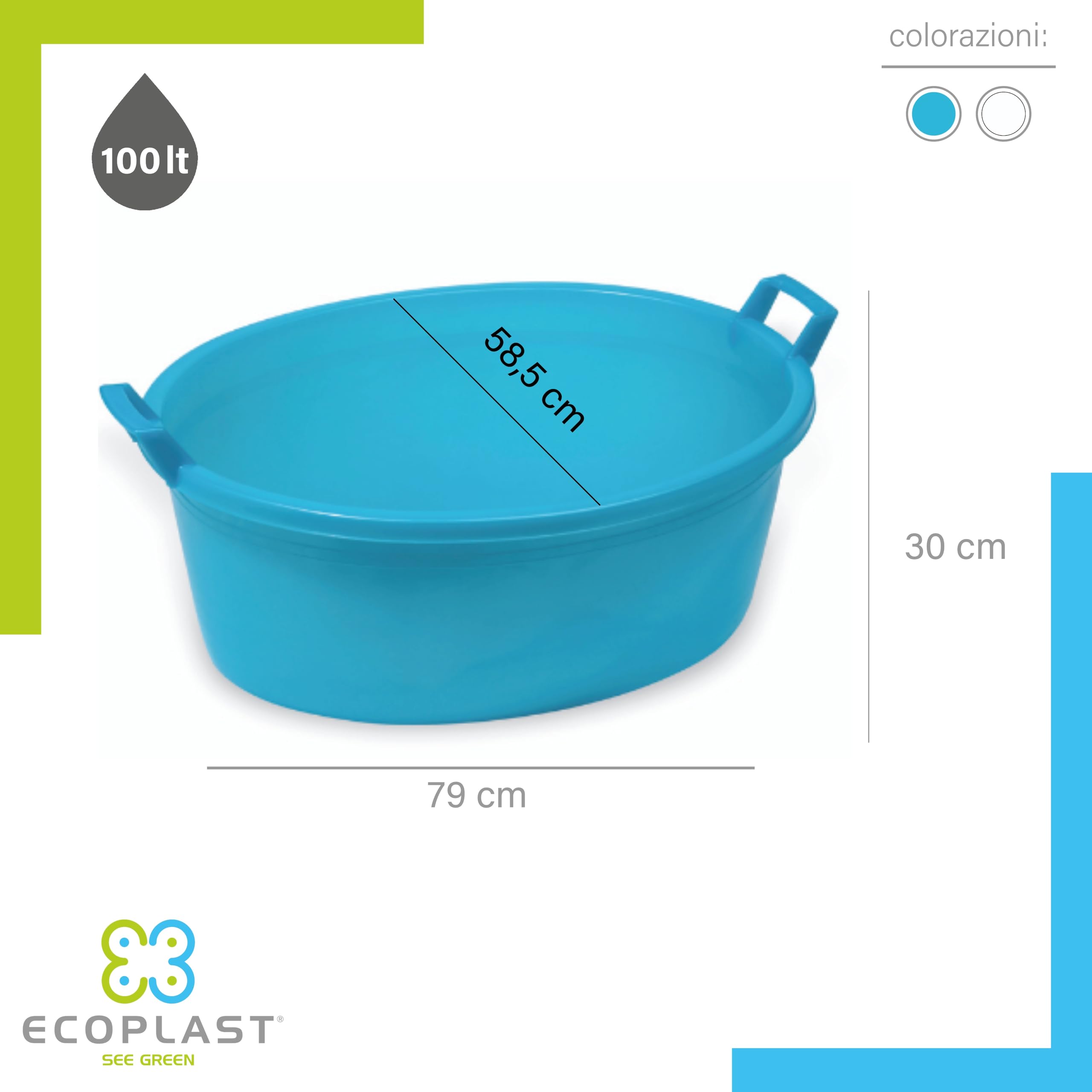 Ecoplast Bacinella Per Bucato 22Lt - Cesta Portabiancheria In Plastica Riciclata - Made In Italy
