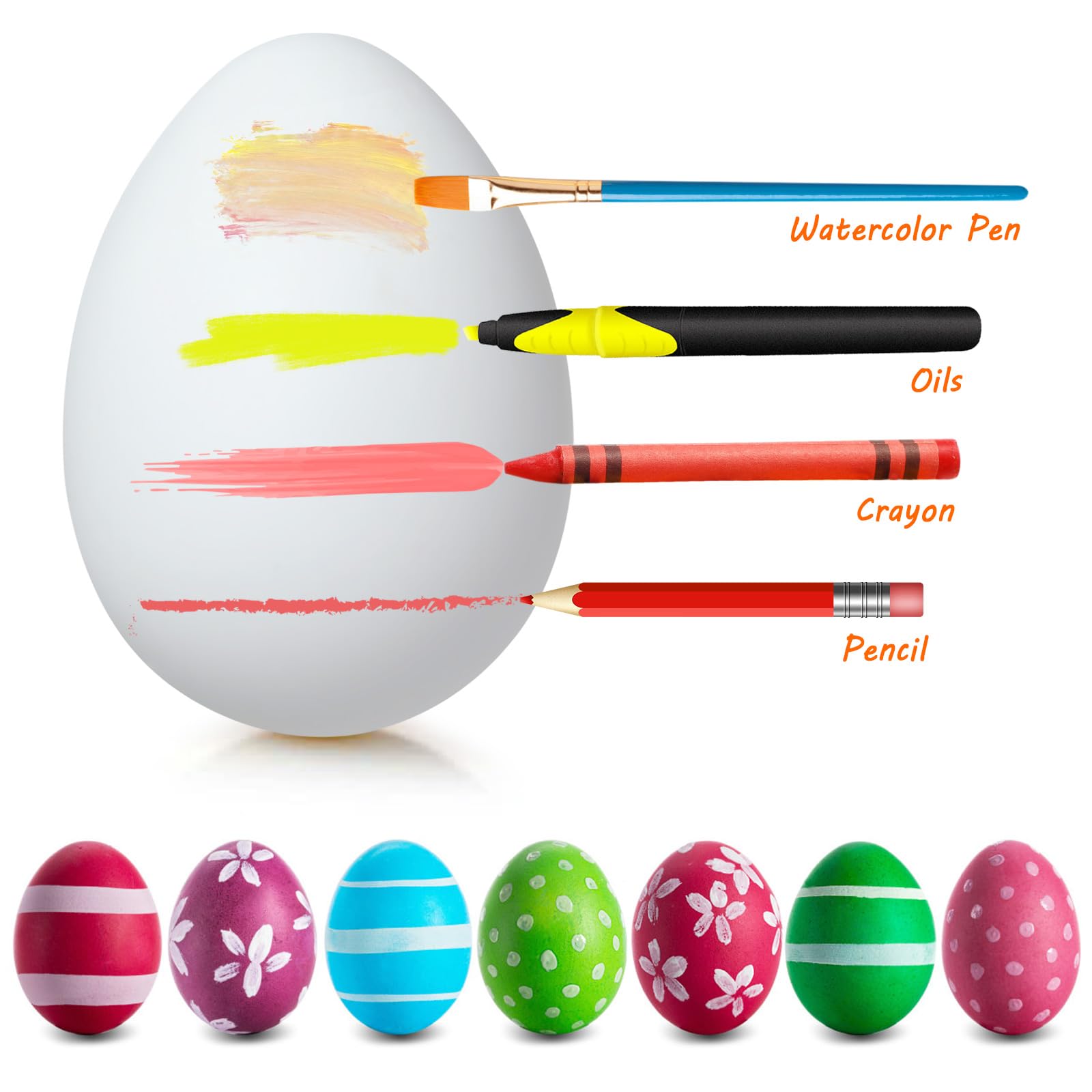Set Uova Di Pasqua Da Decorare 24 Pezzi – In Plastica PS, Con Colori, Pennelli, Adesivi, Fiocchi E Bastoncini Di Legno