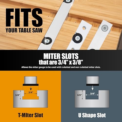 Miniatura 10 de POWERTEC 71766 Sistema de calibre de inglete de precisión para sierra de mesa Kit con valla telescópica  11 topes de ángulo preestablecidos, valla