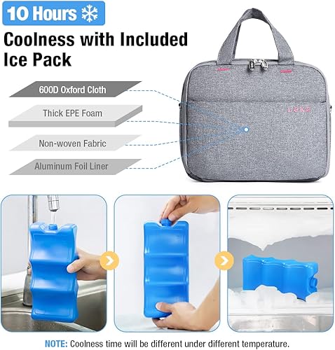 Miniatura 4 de Lekebaby Bolsa enfriadora de leche materna con bolsa de hielo, se adapta a 4 biberones, perfecta para madres lactantes y guardería