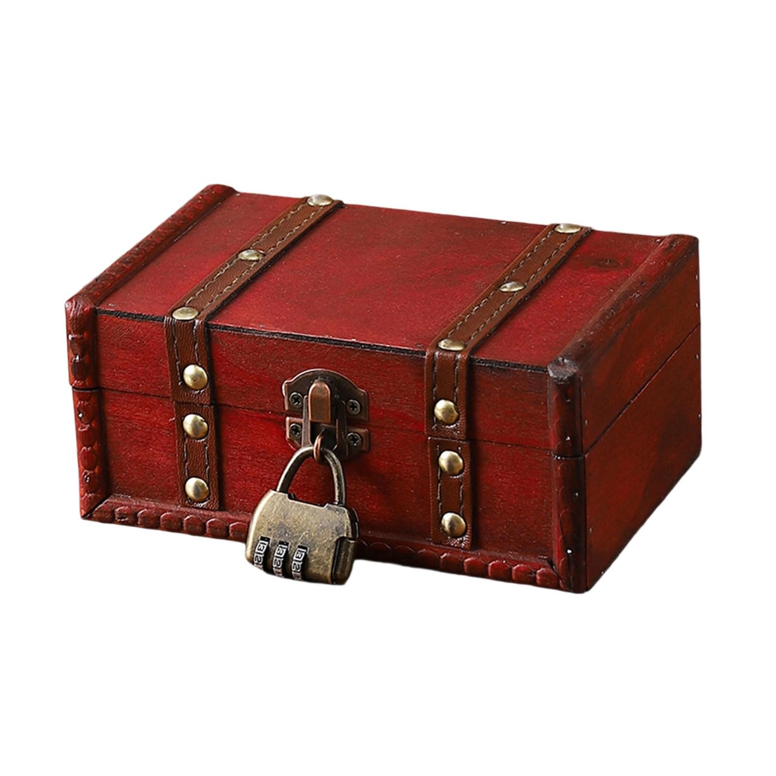 Carotoe A Wooden Locking Trunk Vintage Homes Decors Secure Storage Box For Jewelry Keepsakes Documents Multifunctional Organizers Vintage Wooden Decorative Box With
