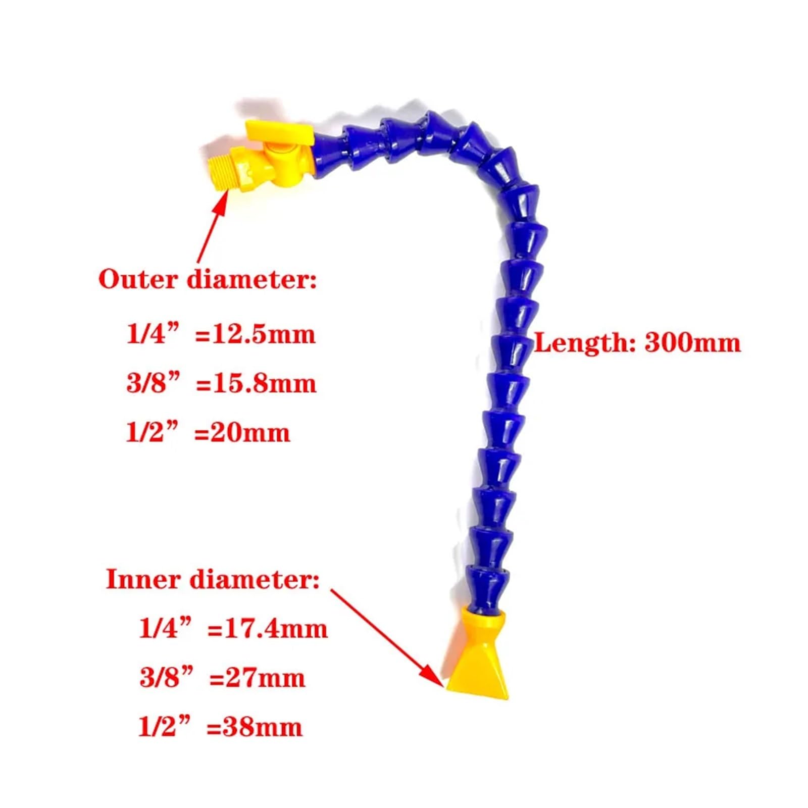Flexibler Kühlmittelschlauch 600 Mm – 3/8 & 1/2 Zoll Außengewinde, Austauschbare Düse – Für Drehmaschine, Fräse Flexibler Kühlmittelschlauch 600 Mm – 3/8 & 1/2 Zoll Außengewinde, Austauschbare Düse – Für Drehmaschine, Fräse