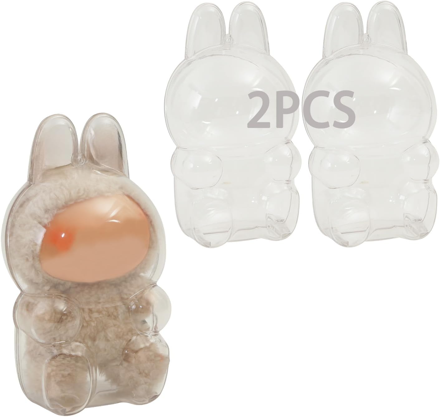 2pcs Protective for LABUBU Case, Clear Figure Display Bag with Keychain, Plastic Protective Cover, Storage Transparent (Doll Not Include, Two Style Sitting) Two Sitting