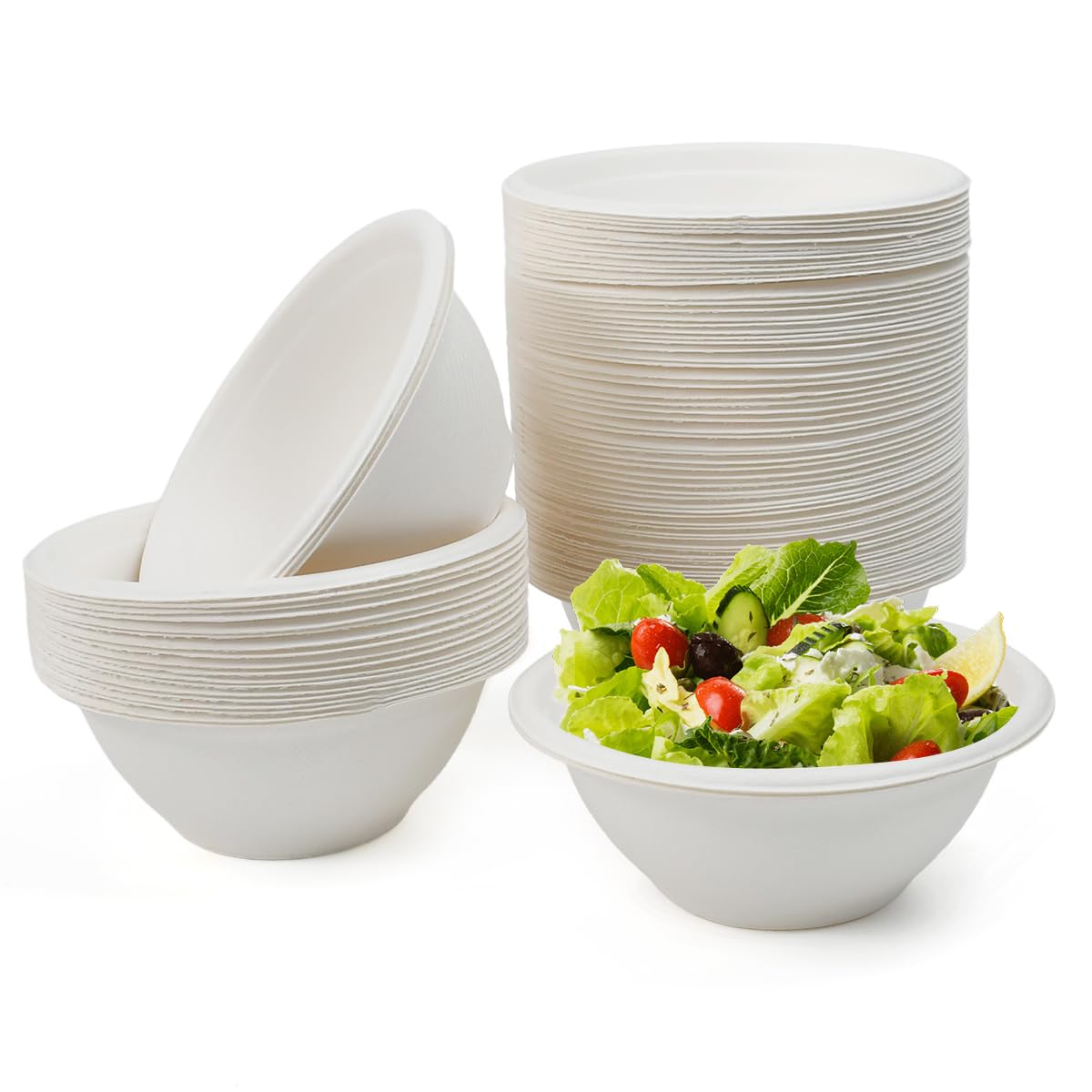 Kleemeiero 100 Pezzi Ciotole di Carta Bagasse di Canna da Zucchero 260ML Ciotola per Zuppa Biologica Rotonda Bianca Biodegradabili e Compostabili Piatti Carta per Picnic Barbecue Feste