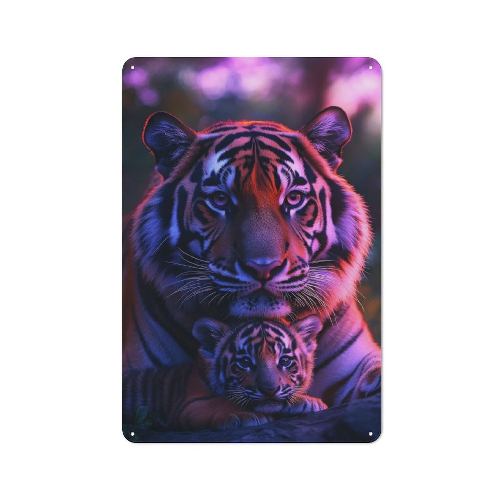 Junmoney Tiger Cub And Mother Retro Metal Sign 30X20cm For Living Room Or Hallway, For Kitchen, Dining Room And Home Bar Wall Decor