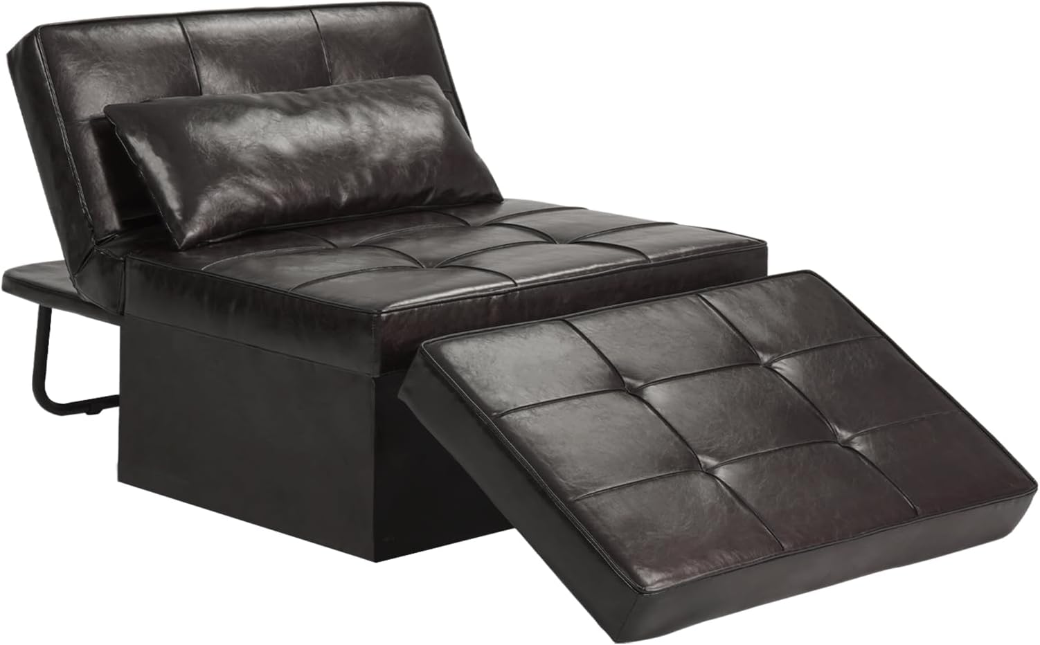 Saemoza Leather Sleeper Sofa Bed, 4 in 1 Multi Function Folding Ottoman Bed, Modern Convertible Chair Adjustable Backrest Elegant PU Leather Sleeper Couch Bed with Pillow for Living Room, Deep Brown