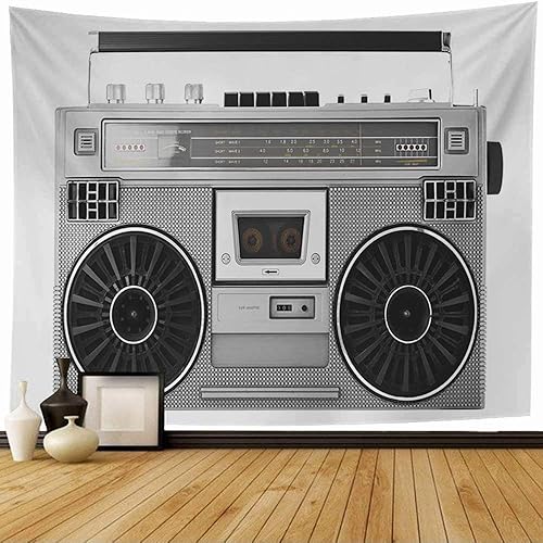 Starojul Tapiz plateado retro de gueto Blaster Deck Audio Bass Dance Boombox Clipping Radio Objetos Vintage Cassette Tapiz Tapiz de pared Colgante