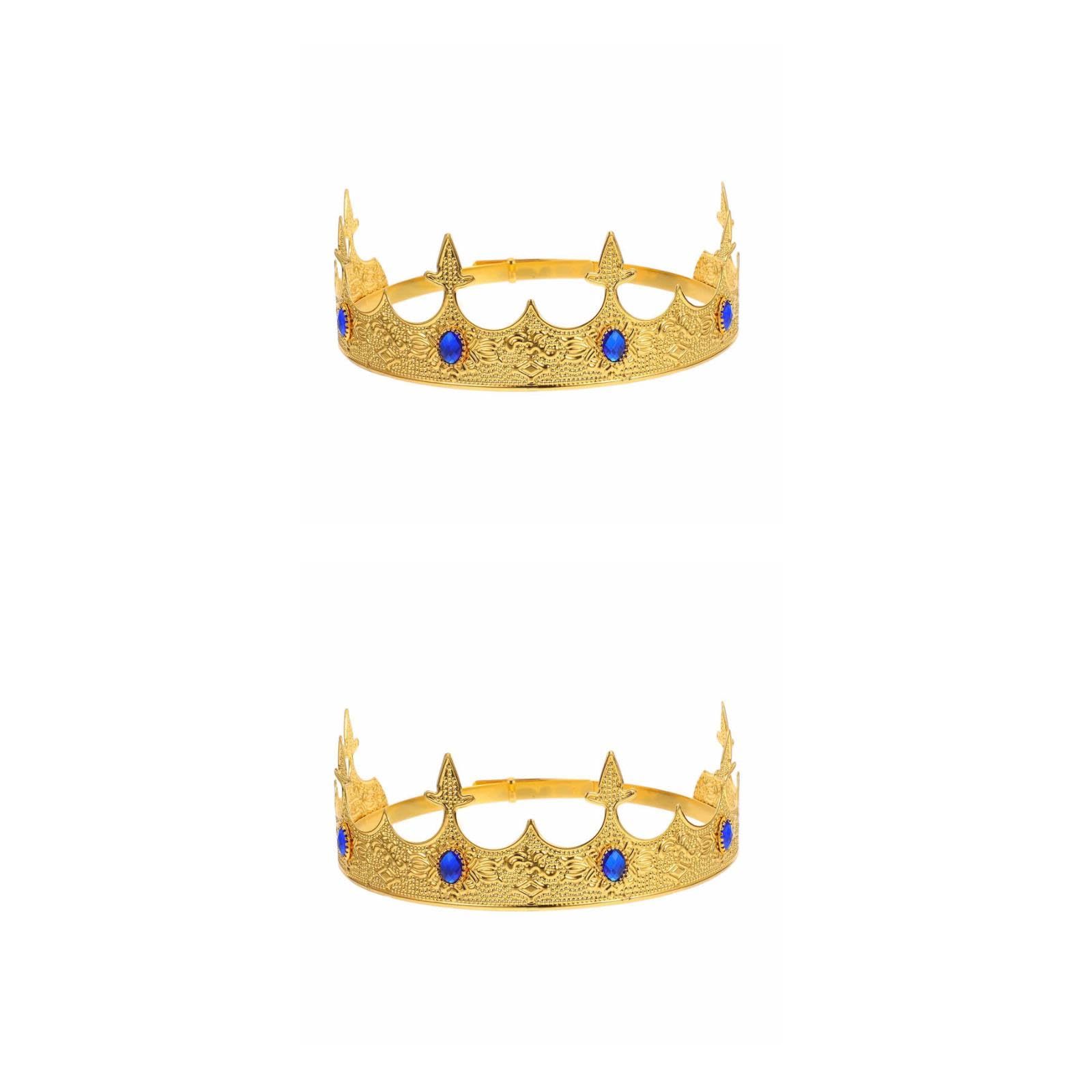 LOGOFUN 2PCS King Antique Prince Headdress Metal Headwear Prop for Men Cosplay Halloween Party Costume Accessory - Gold Blue
