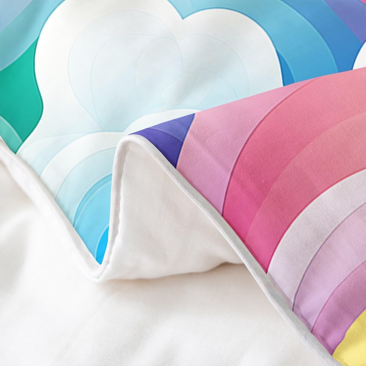 Erosebridal Cartoon Geometric Rainbow 100% Cotton Duvet Cover,Colourful Cloud Comforter Cover for Kids Girls,Watercolor Rainbow Wave Bedding Set,Abstract Style Bedspread Cover 3pcs Full