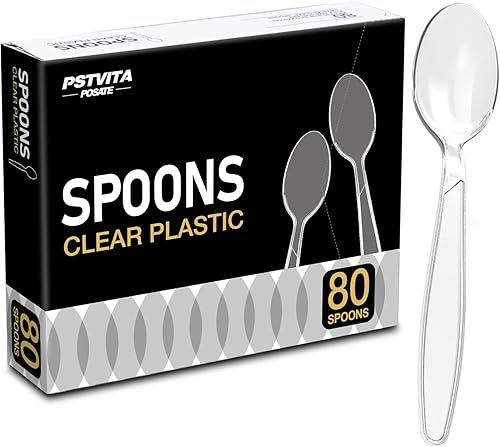 Miniatura 10 de Tenedores de plástico resistentes, suministros desechables transparentes para fiestas, paquete de 80