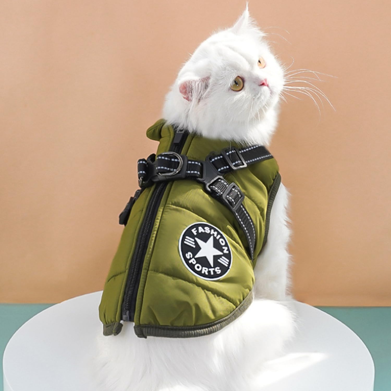 Hundejacke Winterweste Mit Geschirr, Wasserdichter Hundemantel für Kleine Hunde, Maschinen Waschbar, Reflektierender Streifen, Haltbarer D-Ring (Green-M)